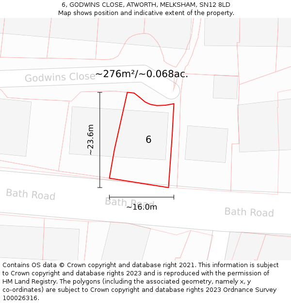 6, GODWINS CLOSE, ATWORTH, MELKSHAM, SN12 8LD: Plot and title map