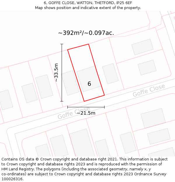 6, GOFFE CLOSE, WATTON, THETFORD, IP25 6EF: Plot and title map