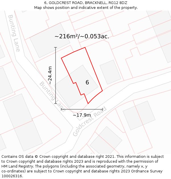 6, GOLDCREST ROAD, BRACKNELL, RG12 8DZ: Plot and title map