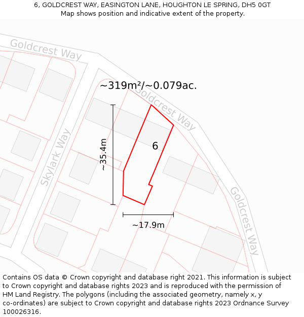 6, GOLDCREST WAY, EASINGTON LANE, HOUGHTON LE SPRING, DH5 0GT: Plot and title map