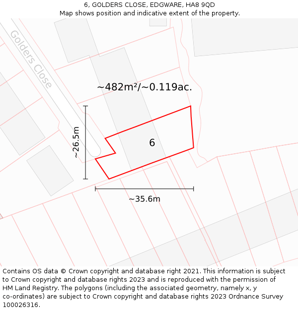 6, GOLDERS CLOSE, EDGWARE, HA8 9QD: Plot and title map