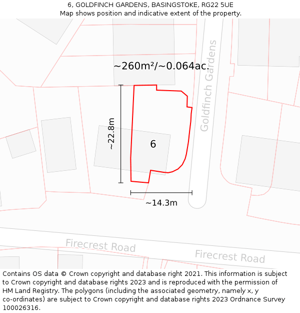 6, GOLDFINCH GARDENS, BASINGSTOKE, RG22 5UE: Plot and title map