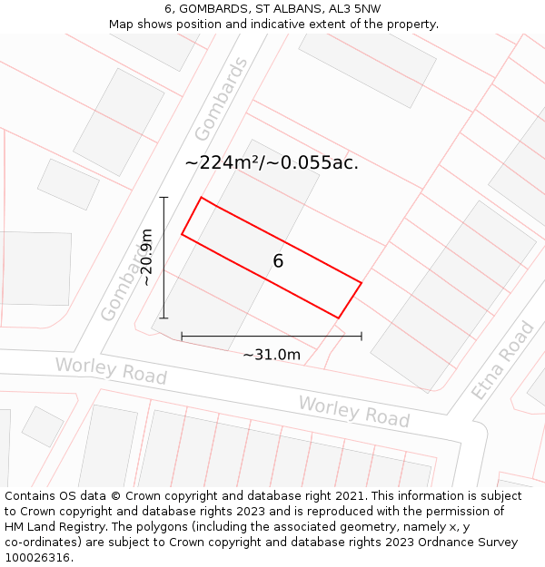 6, GOMBARDS, ST ALBANS, AL3 5NW: Plot and title map
