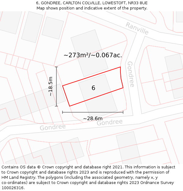 6, GONDREE, CARLTON COLVILLE, LOWESTOFT, NR33 8UE: Plot and title map