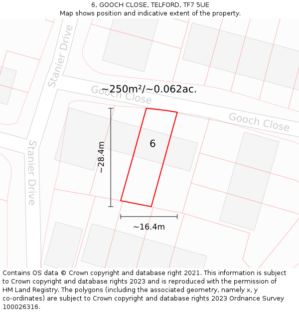 6, GOOCH CLOSE, TELFORD, TF7 5UE: Plot and title map