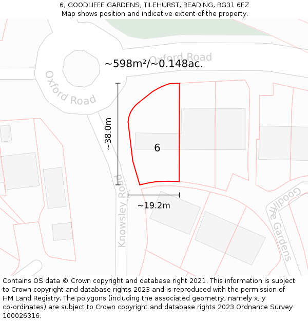 6, GOODLIFFE GARDENS, TILEHURST, READING, RG31 6FZ: Plot and title map