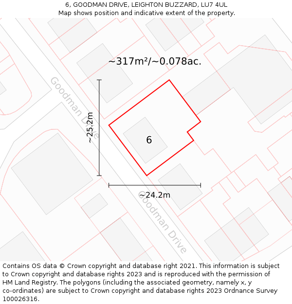 6, GOODMAN DRIVE, LEIGHTON BUZZARD, LU7 4UL: Plot and title map