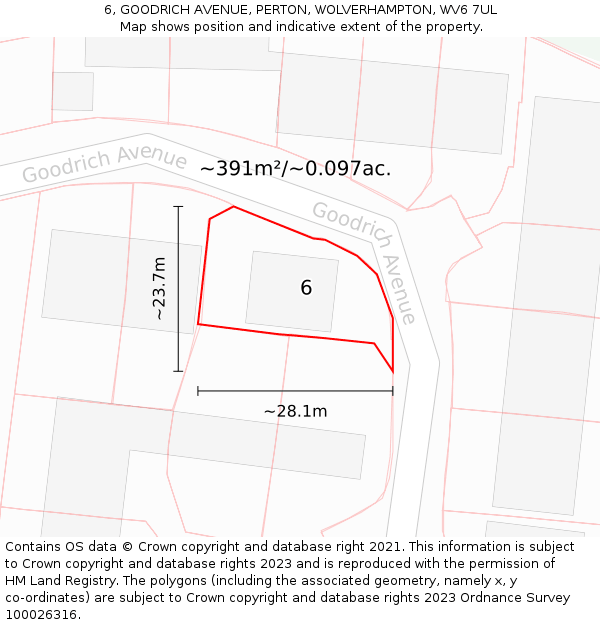 6, GOODRICH AVENUE, PERTON, WOLVERHAMPTON, WV6 7UL: Plot and title map
