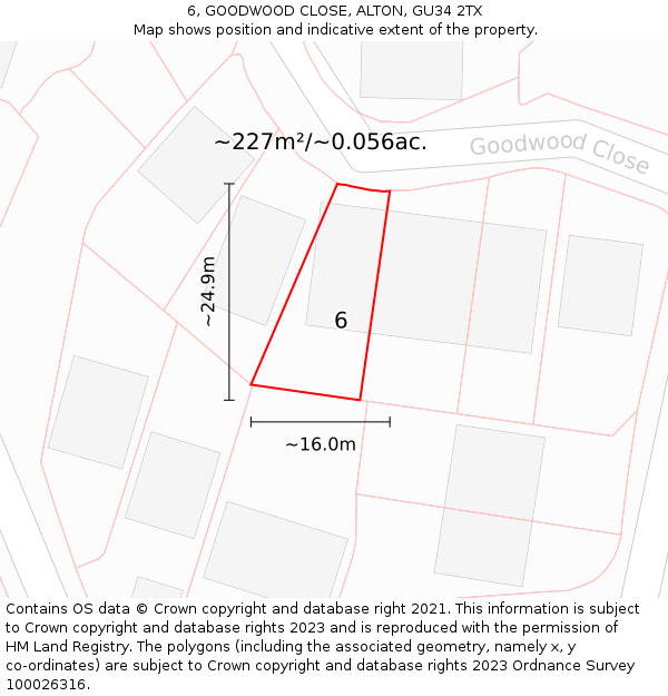 6, GOODWOOD CLOSE, ALTON, GU34 2TX: Plot and title map