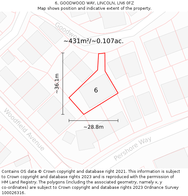 6, GOODWOOD WAY, LINCOLN, LN6 0FZ: Plot and title map