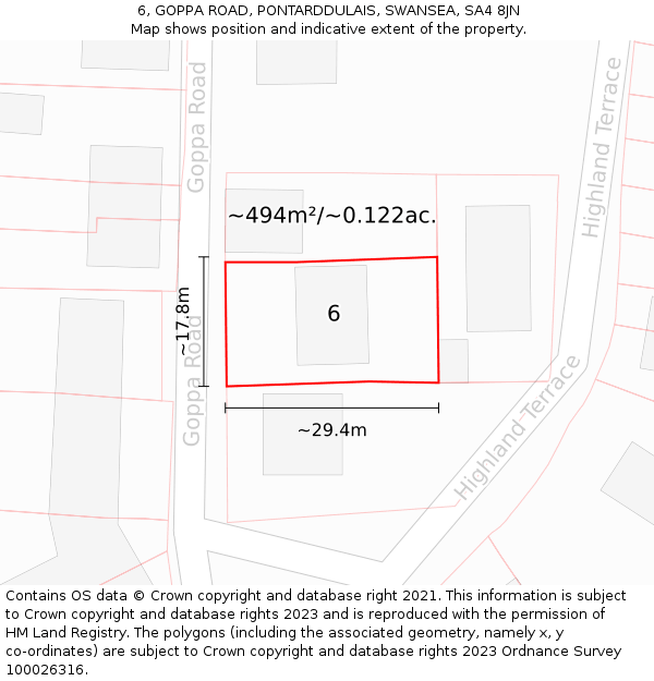 6, GOPPA ROAD, PONTARDDULAIS, SWANSEA, SA4 8JN: Plot and title map