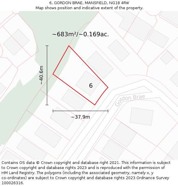 6, GORDON BRAE, MANSFIELD, NG18 4RW: Plot and title map