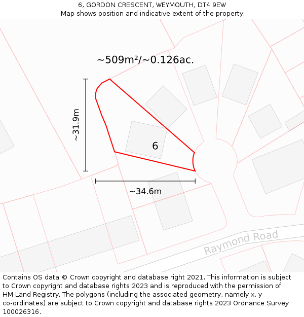 6, GORDON CRESCENT, WEYMOUTH, DT4 9EW: Plot and title map