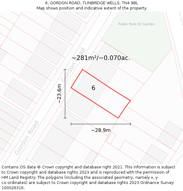 6, GORDON ROAD, TUNBRIDGE WELLS, TN4 9BL: Plot and title map