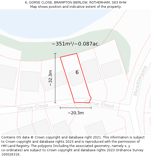 6, GORSE CLOSE, BRAMPTON BIERLOW, ROTHERHAM, S63 6HW: Plot and title map