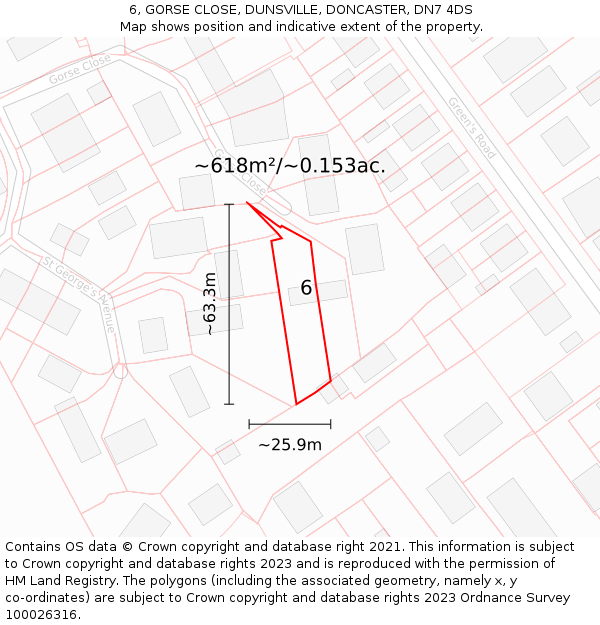 6, GORSE CLOSE, DUNSVILLE, DONCASTER, DN7 4DS: Plot and title map