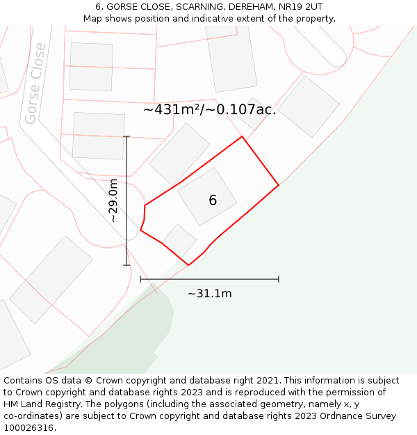 6, GORSE CLOSE, SCARNING, DEREHAM, NR19 2UT: Plot and title map