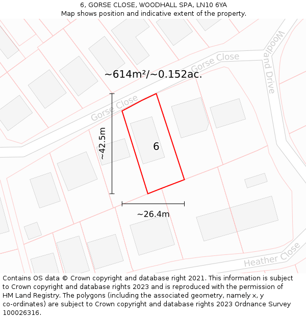 6, GORSE CLOSE, WOODHALL SPA, LN10 6YA: Plot and title map