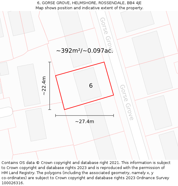 6, GORSE GROVE, HELMSHORE, ROSSENDALE, BB4 4JE: Plot and title map