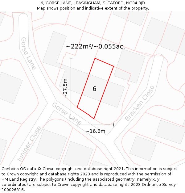 6, GORSE LANE, LEASINGHAM, SLEAFORD, NG34 8JD: Plot and title map