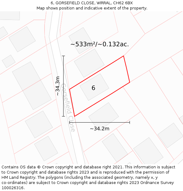 6, GORSEFIELD CLOSE, WIRRAL, CH62 6BX: Plot and title map