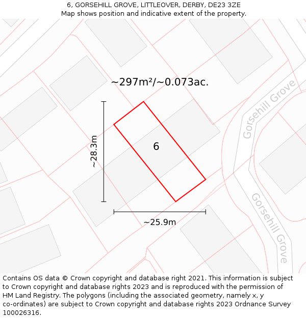 6, GORSEHILL GROVE, LITTLEOVER, DERBY, DE23 3ZE: Plot and title map