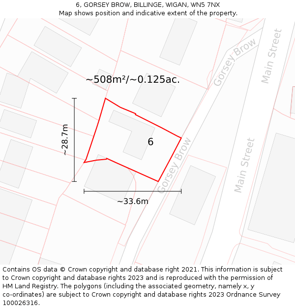 6, GORSEY BROW, BILLINGE, WIGAN, WN5 7NX: Plot and title map