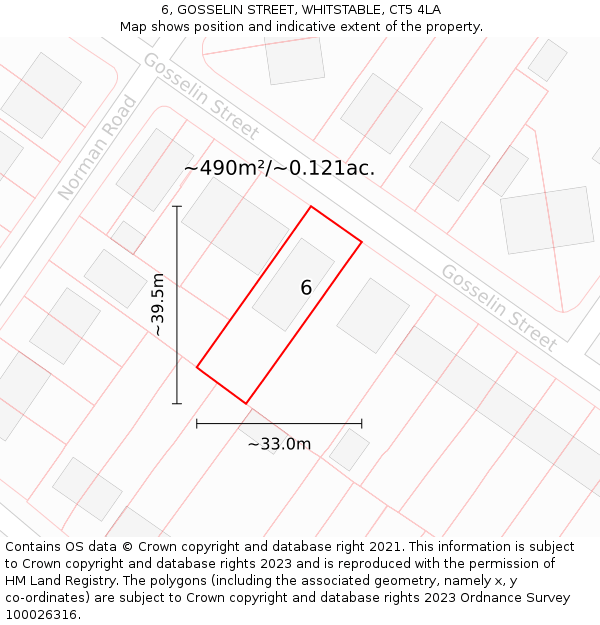 6, GOSSELIN STREET, WHITSTABLE, CT5 4LA: Plot and title map