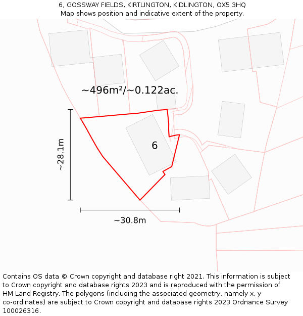 6, GOSSWAY FIELDS, KIRTLINGTON, KIDLINGTON, OX5 3HQ: Plot and title map