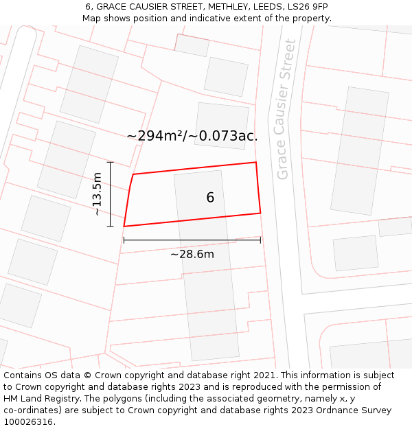 6, GRACE CAUSIER STREET, METHLEY, LEEDS, LS26 9FP: Plot and title map