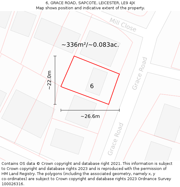 6, GRACE ROAD, SAPCOTE, LEICESTER, LE9 4JX: Plot and title map