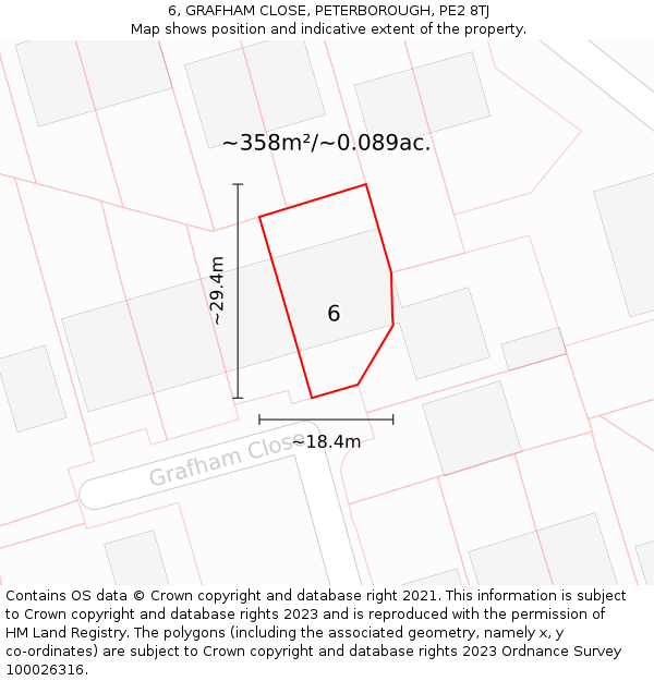 6, GRAFHAM CLOSE, PETERBOROUGH, PE2 8TJ: Plot and title map