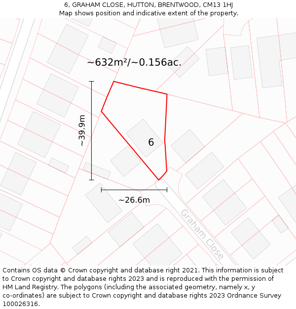 6, GRAHAM CLOSE, HUTTON, BRENTWOOD, CM13 1HJ: Plot and title map