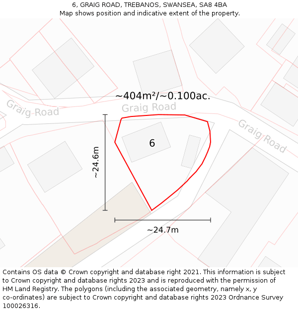 6, GRAIG ROAD, TREBANOS, SWANSEA, SA8 4BA: Plot and title map
