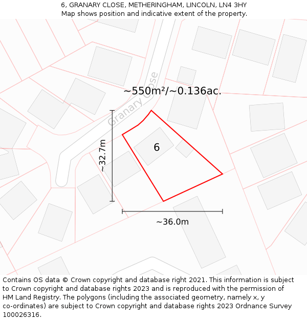 6, GRANARY CLOSE, METHERINGHAM, LINCOLN, LN4 3HY: Plot and title map