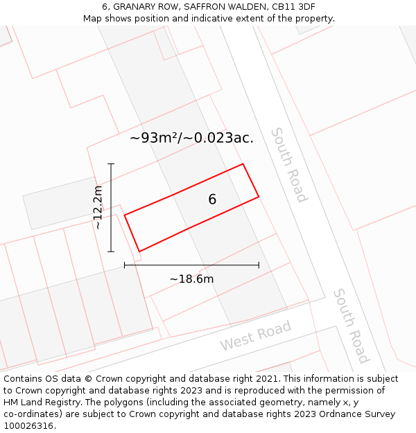 6, GRANARY ROW, SAFFRON WALDEN, CB11 3DF: Plot and title map