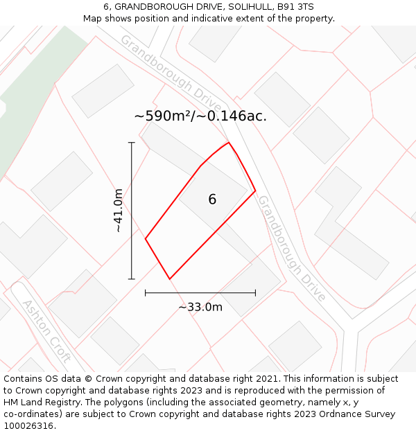 6, GRANDBOROUGH DRIVE, SOLIHULL, B91 3TS: Plot and title map