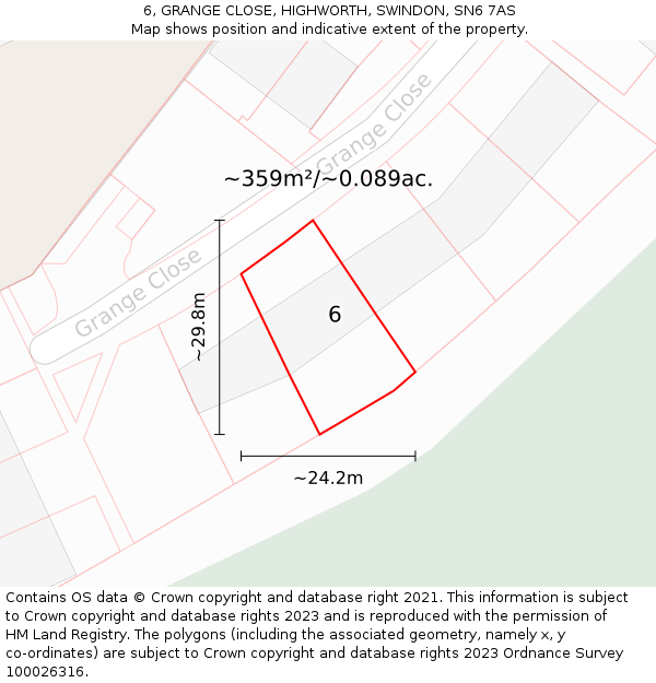6, GRANGE CLOSE, HIGHWORTH, SWINDON, SN6 7AS: Plot and title map