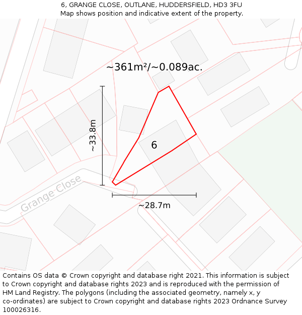 6, GRANGE CLOSE, OUTLANE, HUDDERSFIELD, HD3 3FU: Plot and title map
