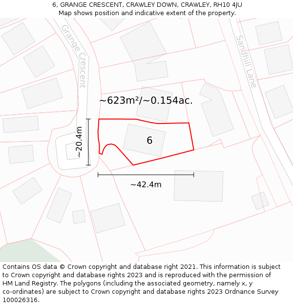 6, GRANGE CRESCENT, CRAWLEY DOWN, CRAWLEY, RH10 4JU: Plot and title map