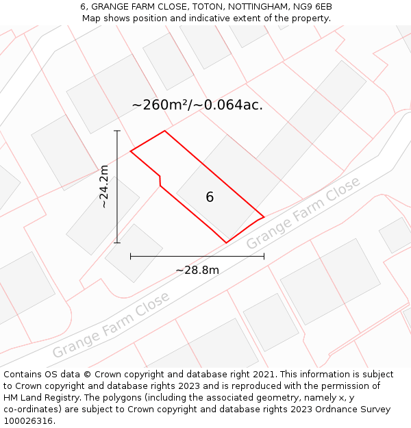 6, GRANGE FARM CLOSE, TOTON, NOTTINGHAM, NG9 6EB: Plot and title map