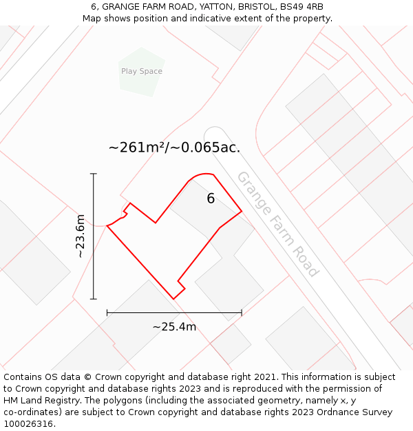 6, GRANGE FARM ROAD, YATTON, BRISTOL, BS49 4RB: Plot and title map