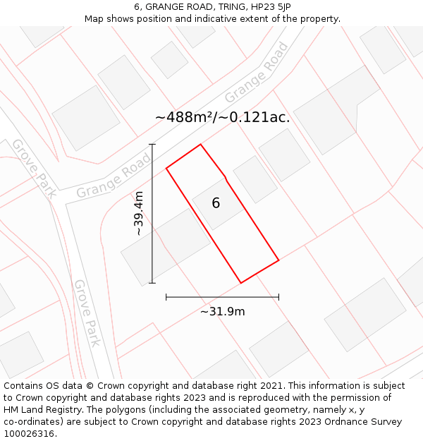 6, GRANGE ROAD, TRING, HP23 5JP: Plot and title map