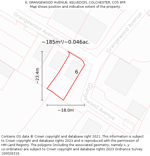 6, GRANGEWOOD AVENUE, KELVEDON, COLCHESTER, CO5 9FR: Plot and title map