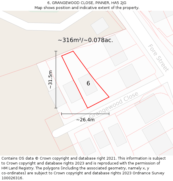 6, GRANGEWOOD CLOSE, PINNER, HA5 2JG: Plot and title map