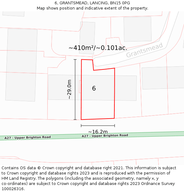 6, GRANTSMEAD, LANCING, BN15 0PG: Plot and title map