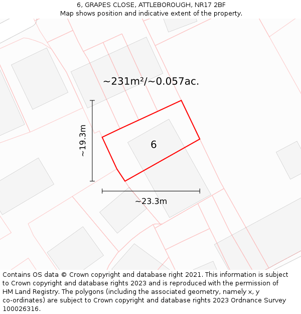 6, GRAPES CLOSE, ATTLEBOROUGH, NR17 2BF: Plot and title map