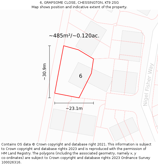 6, GRAPSOME CLOSE, CHESSINGTON, KT9 2SG: Plot and title map