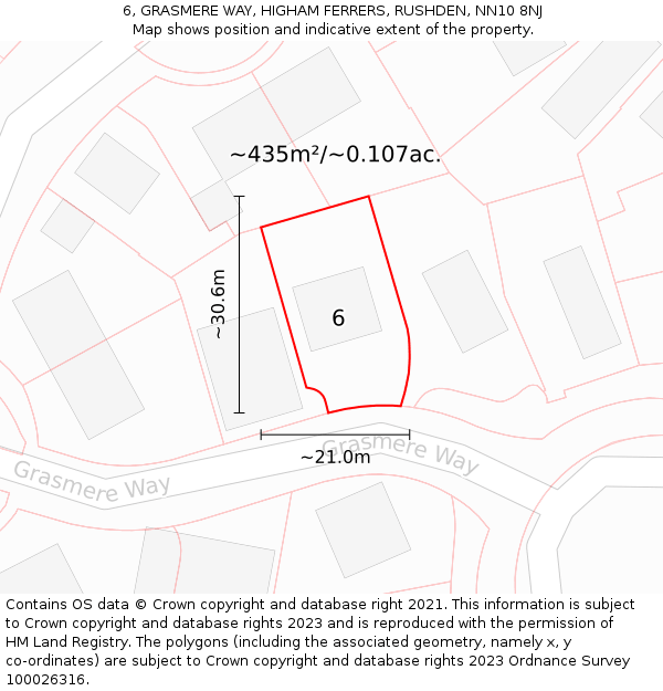 6, GRASMERE WAY, HIGHAM FERRERS, RUSHDEN, NN10 8NJ: Plot and title map