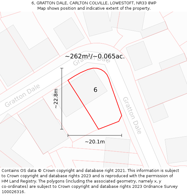 6, GRATTON DALE, CARLTON COLVILLE, LOWESTOFT, NR33 8WP: Plot and title map